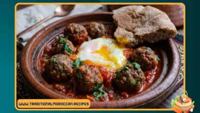 Moroccan Kefta Meatballs and Eggs Tagine in a clay pot