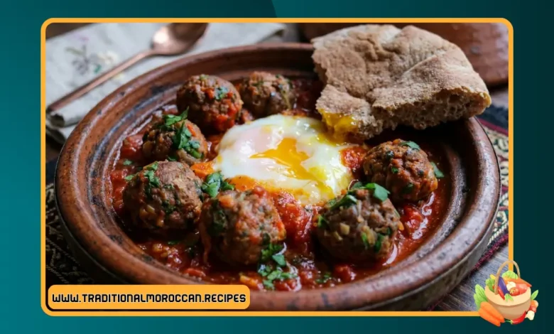 Moroccan Kefta Meatballs and Eggs Tagine in a clay pot
