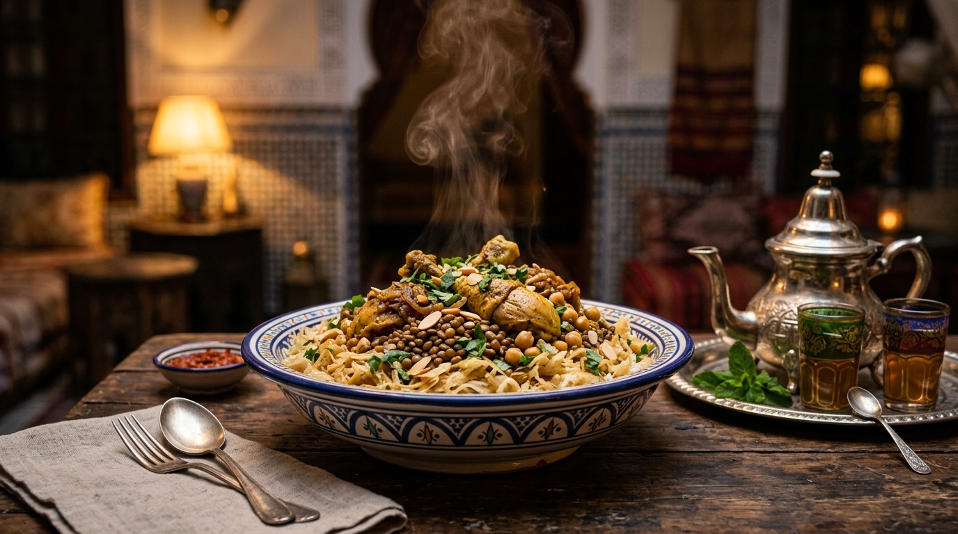 Moroccan Rfissa Recipe: Authentic Moroccan Chicken and Lentils with Trid Pastry
